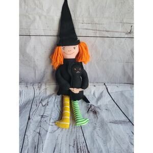 Witch Doll With Black cat Plush Handmade Halloween Toy 14in Halloween Decor